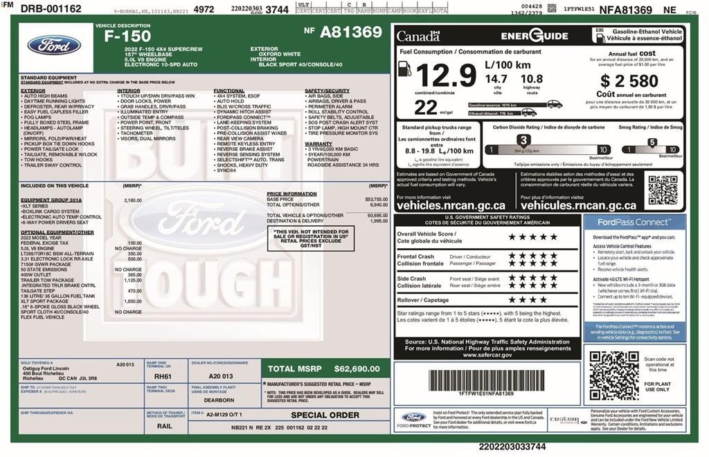 used 2022 Ford F-150 car, priced at $39,858