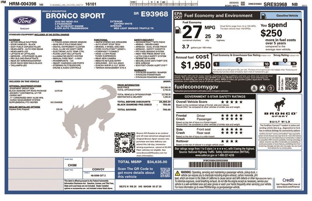new 2025 Ford Bronco Sport car, priced at $34,635