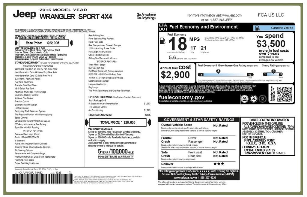 used 2015 Jeep Wrangler car, priced at $19,663