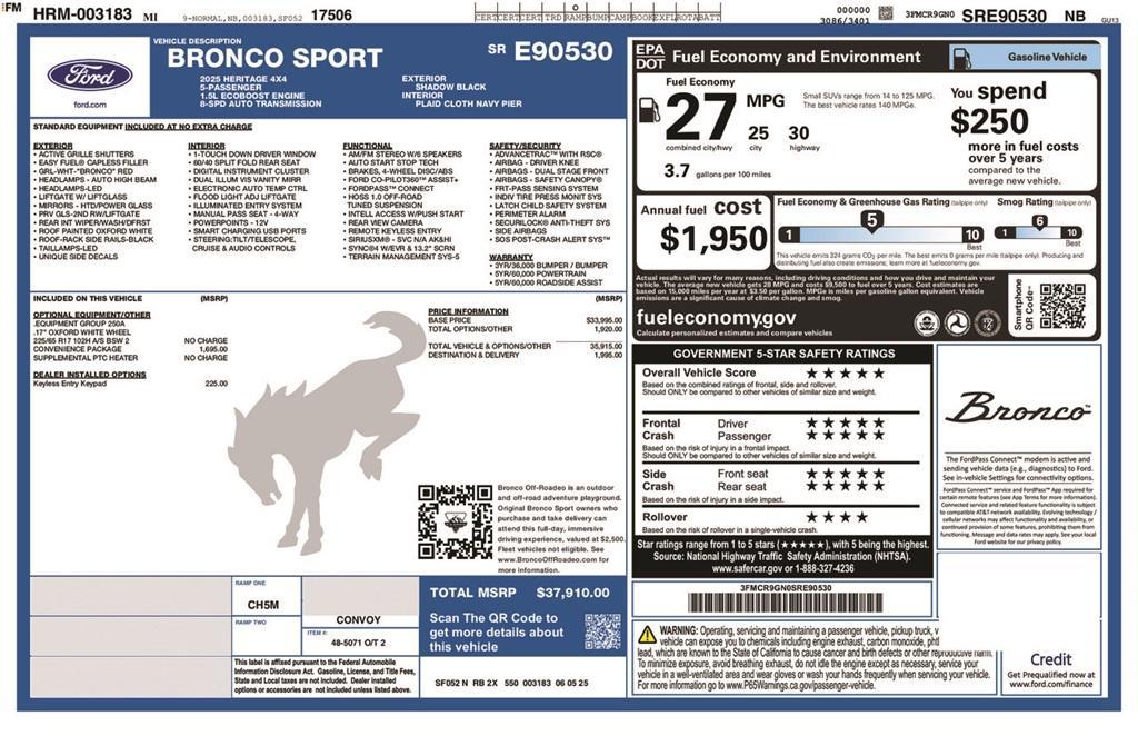 new 2025 Ford Bronco Sport car, priced at $37,910