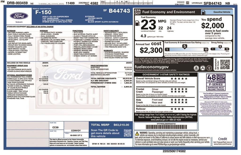 new 2025 Ford F-150 car, priced at $63,010