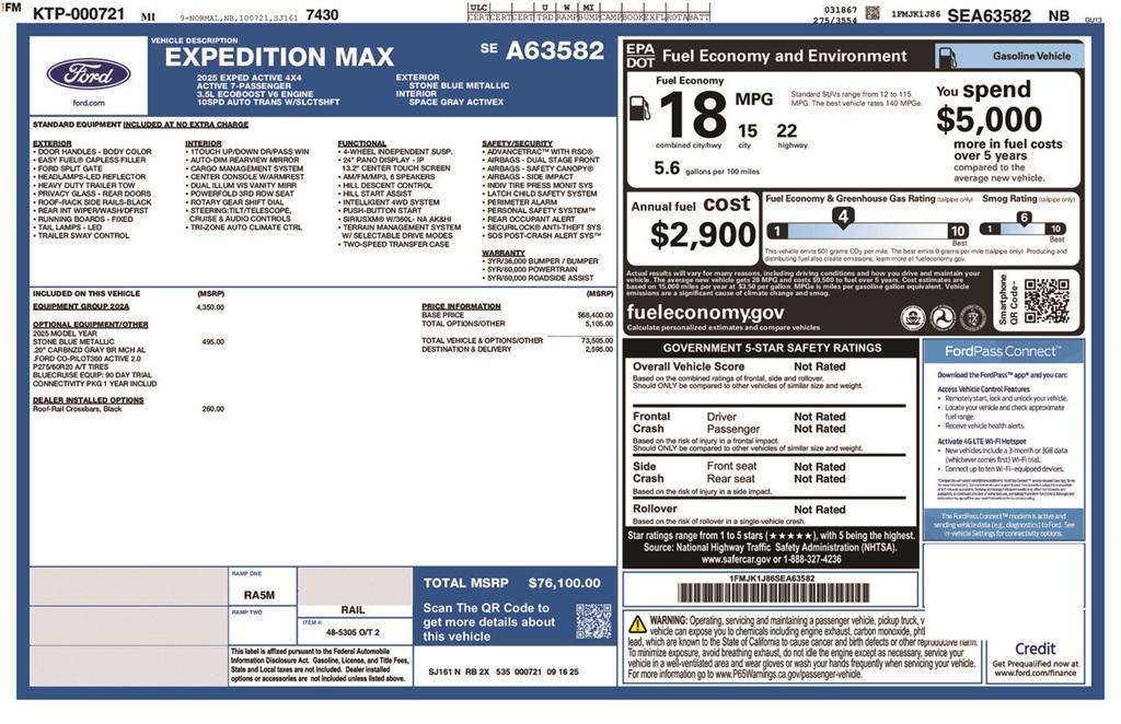 new 2025 Ford Expedition Max car, priced at $76,100
