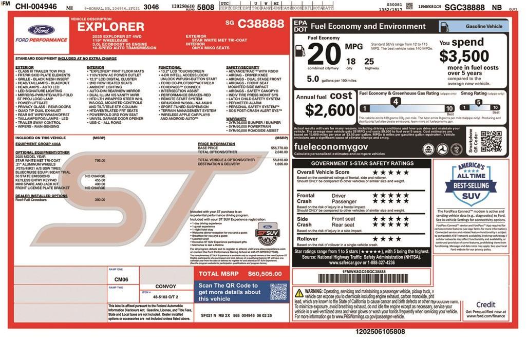 new 2025 Ford Explorer car, priced at $60,505