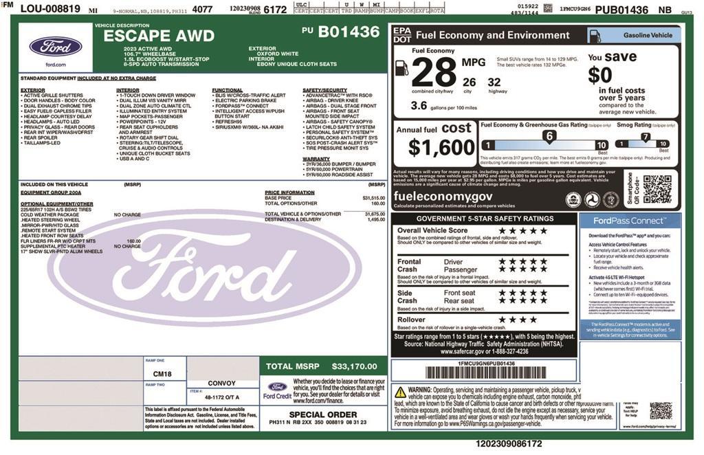 used 2023 Ford Escape car, priced at $25,500