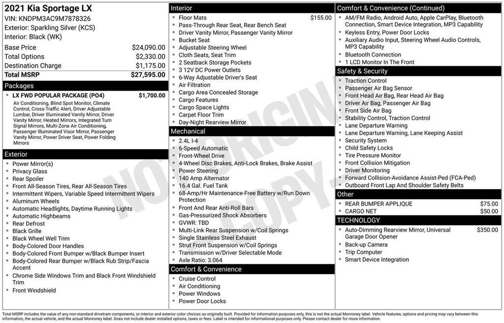 used 2021 Kia Sportage car, priced at $17,402