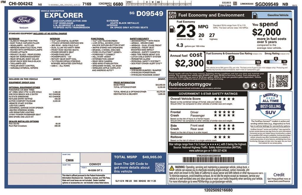 new 2025 Ford Explorer car, priced at $49,965