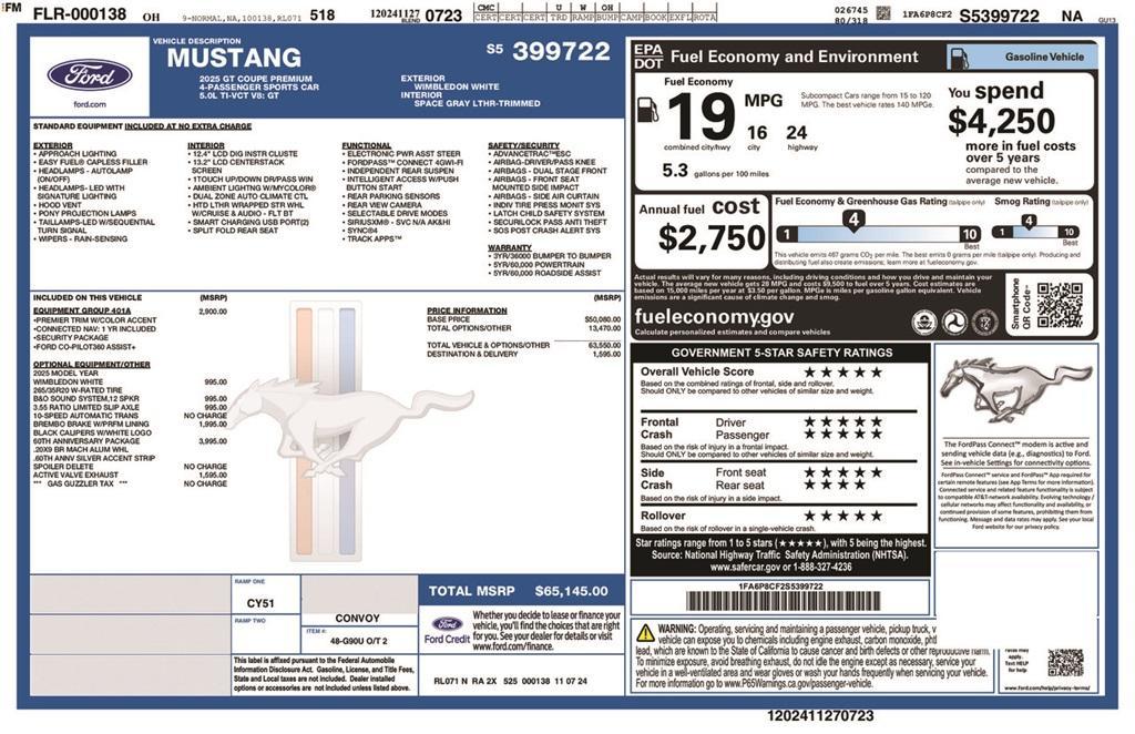 new 2025 Ford Mustang car, priced at $65,145