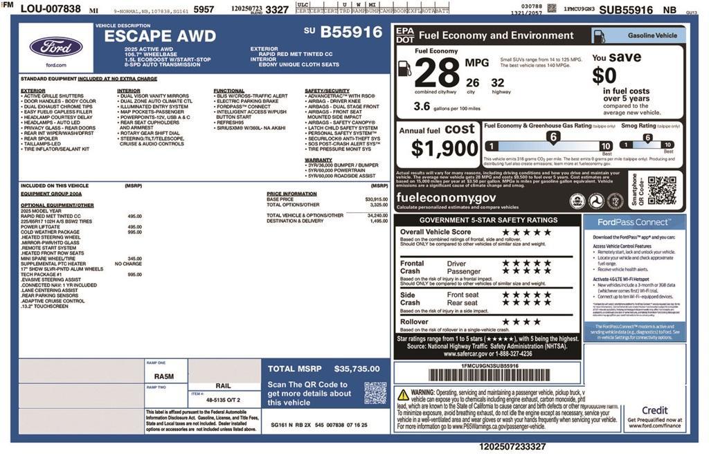 new 2025 Ford Escape car, priced at $35,735