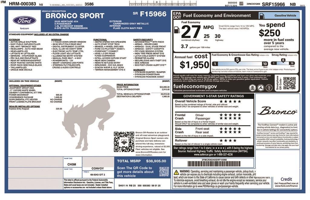 new 2025 Ford Bronco Sport car, priced at $38,905