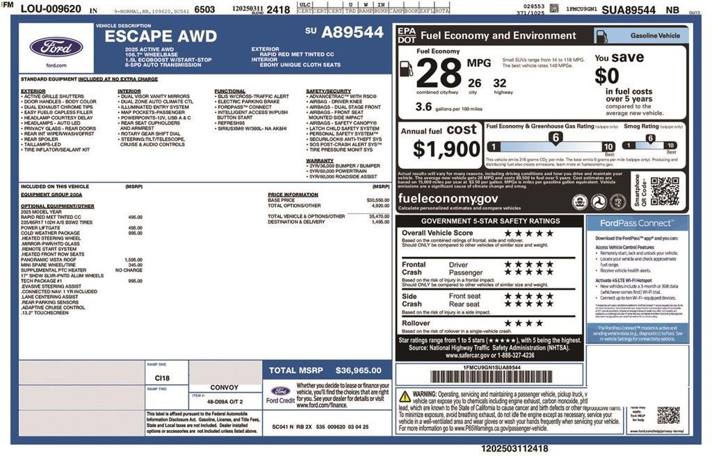 new 2025 Ford Escape car, priced at $36,965