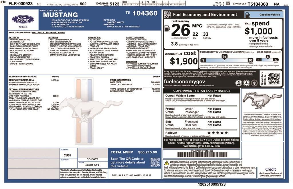new 2026 Ford Mustang car, priced at $50,215