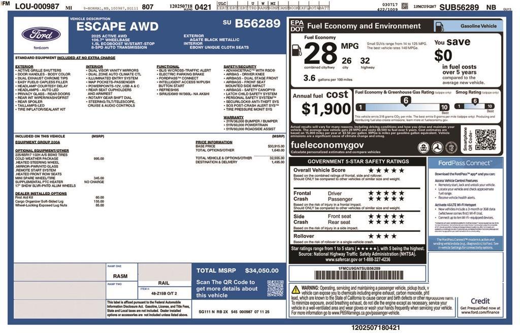 new 2025 Ford Escape car, priced at $34,050