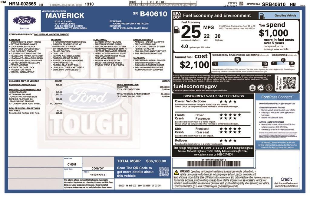 new 2025 Ford Maverick car, priced at $36,180
