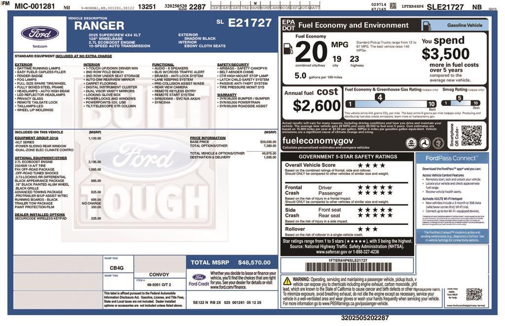 new 2025 Ford Ranger car, priced at $48,570