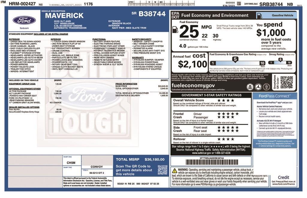 new 2025 Ford Maverick car, priced at $36,180