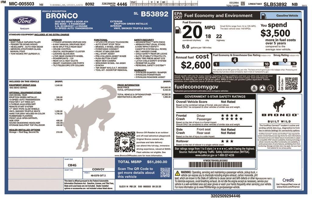 new 2025 Ford Bronco car, priced at $51,260