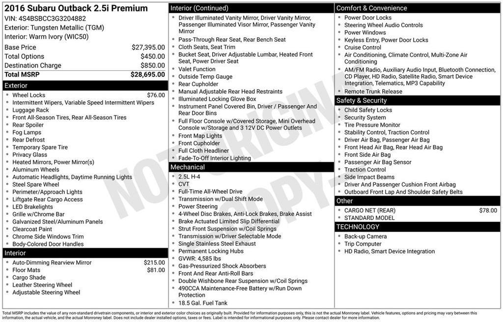 used 2016 Subaru Outback car, priced at $7,929
