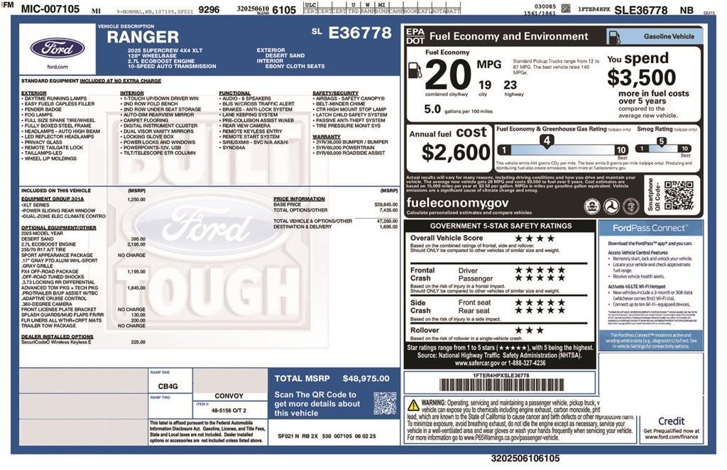 new 2025 Ford Ranger car, priced at $48,975