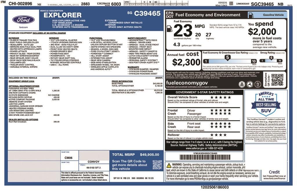 new 2025 Ford Explorer car, priced at $49,905