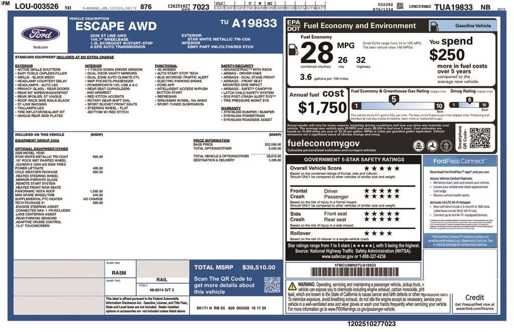 new 2026 Ford Escape car, priced at $39,510