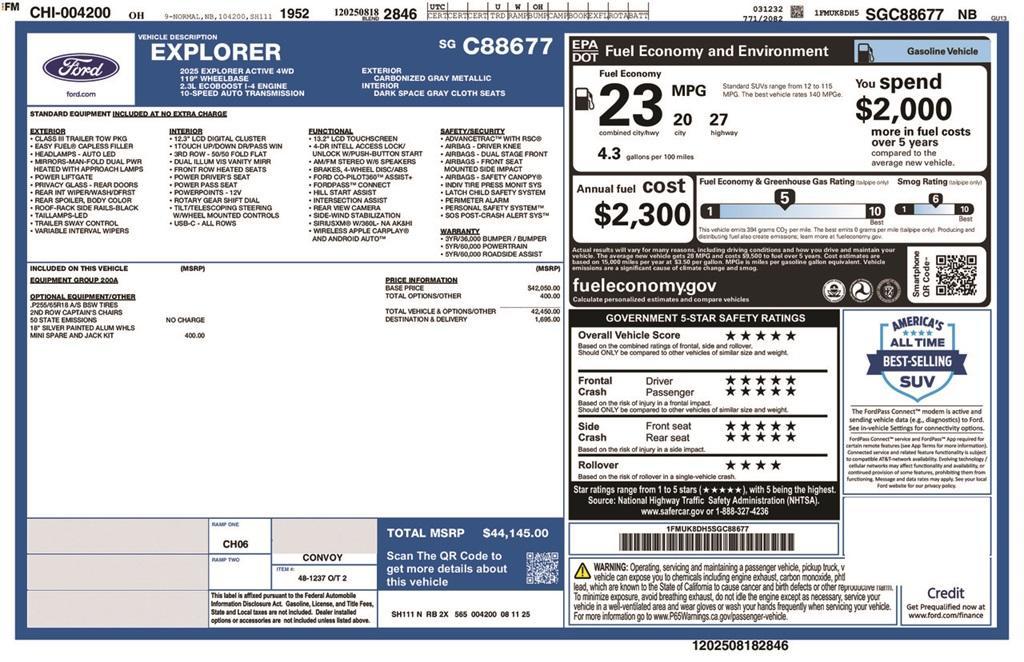new 2025 Ford Explorer car, priced at $44,145