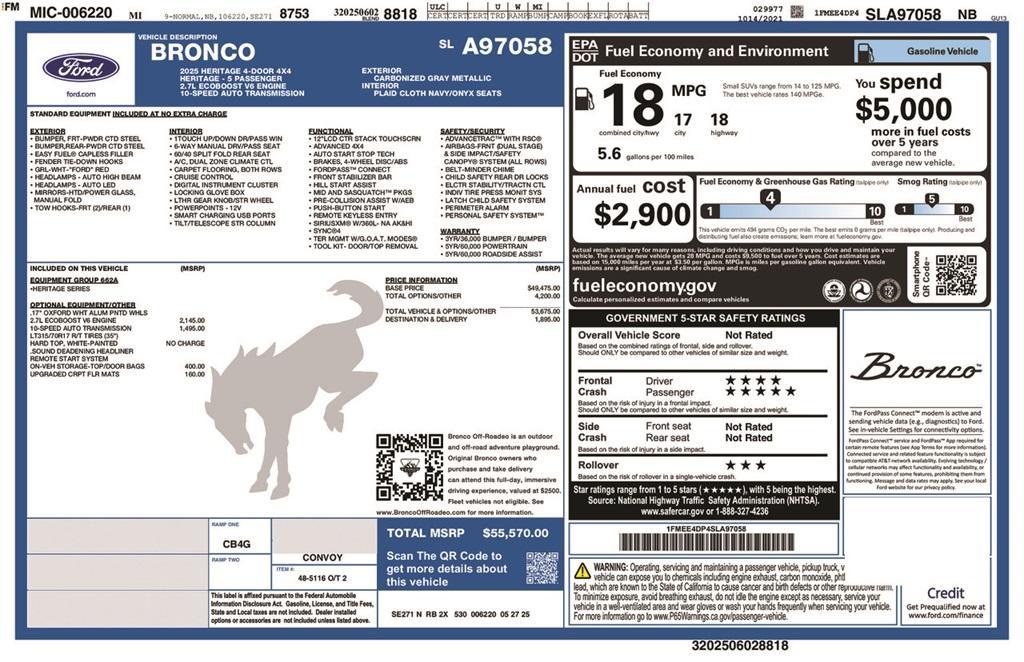 new 2025 Ford Bronco car, priced at $55,570