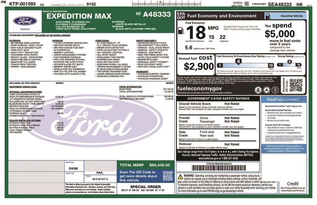 new 2025 Ford Expedition Max car, priced at $90,435