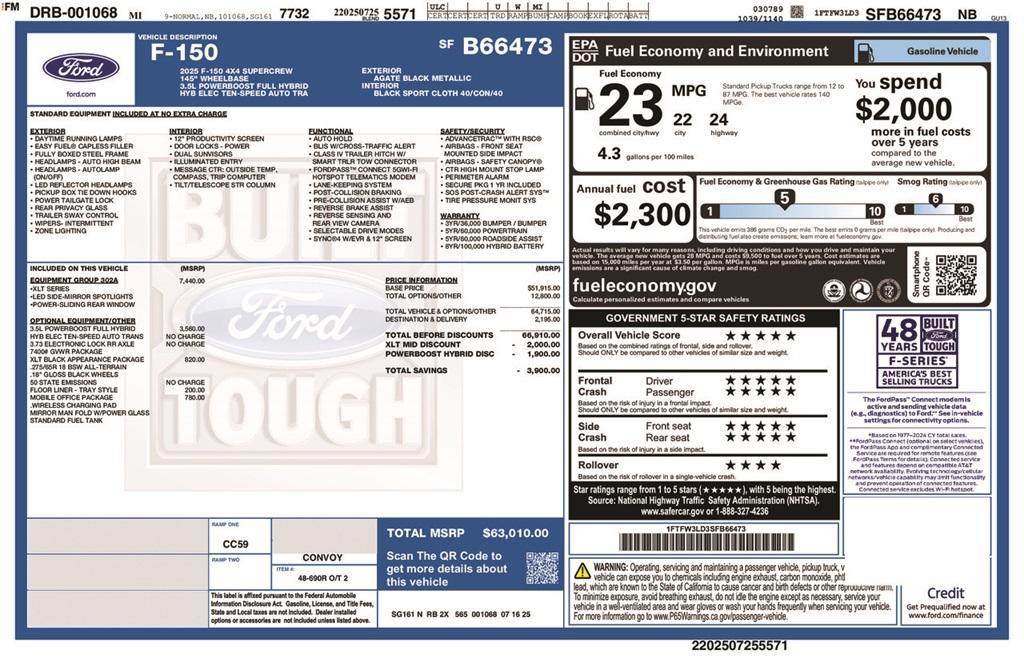 new 2025 Ford F-150 car, priced at $63,010