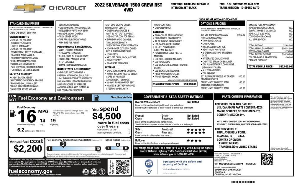 used 2022 Chevrolet Silverado 1500 car, priced at $44,544