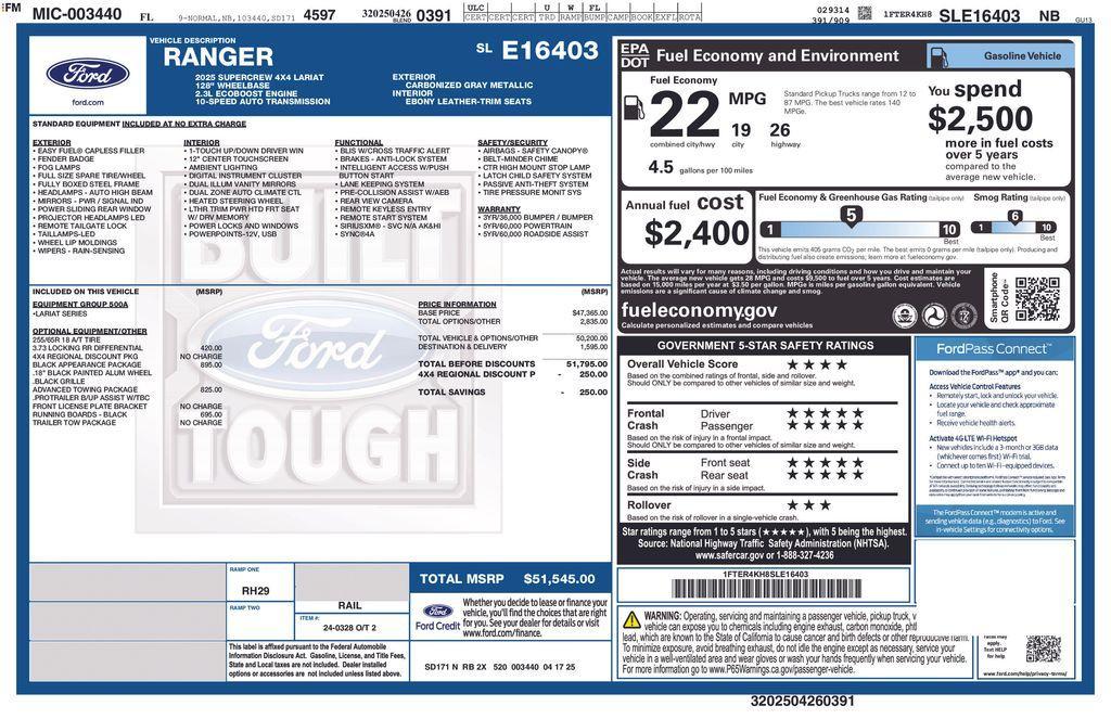 new 2025 Ford Ranger car, priced at $50,120