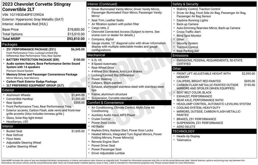 used 2023 Chevrolet Corvette car, priced at $74,900