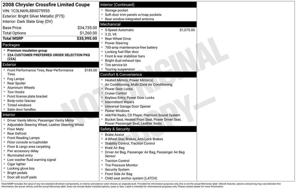 used 2008 Chrysler Crossfire car, priced at $13,900
