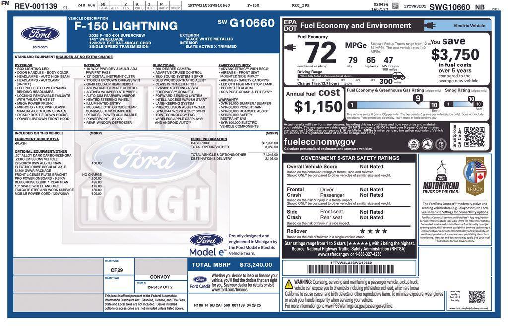 new 2025 Ford F-150 Lightning car, priced at $62,191