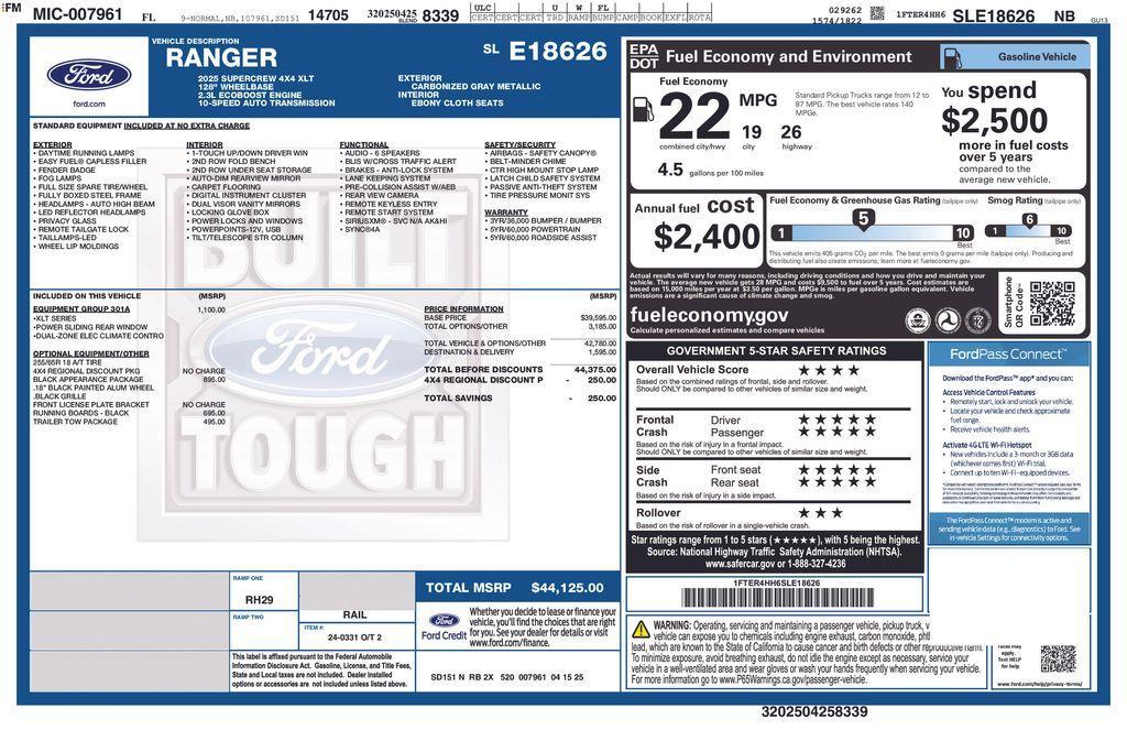 new 2025 Ford Ranger car, priced at $41,001