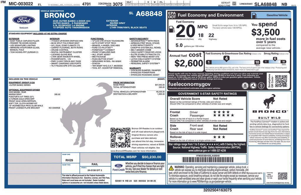 new 2025 Ford Bronco car, priced at $46,928