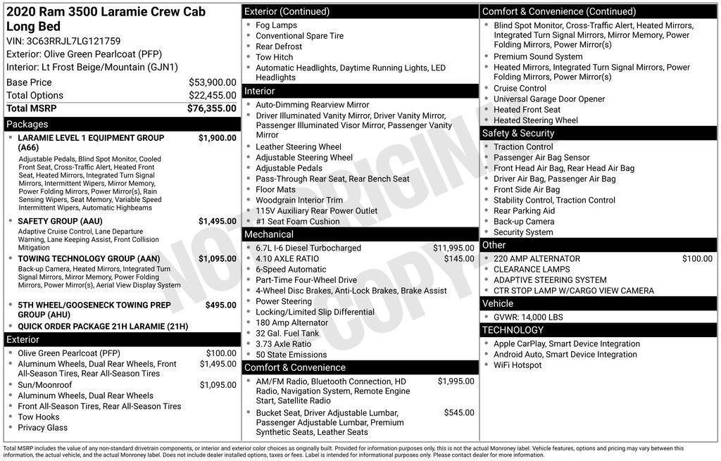 used 2020 Ram 3500 car, priced at $63,900