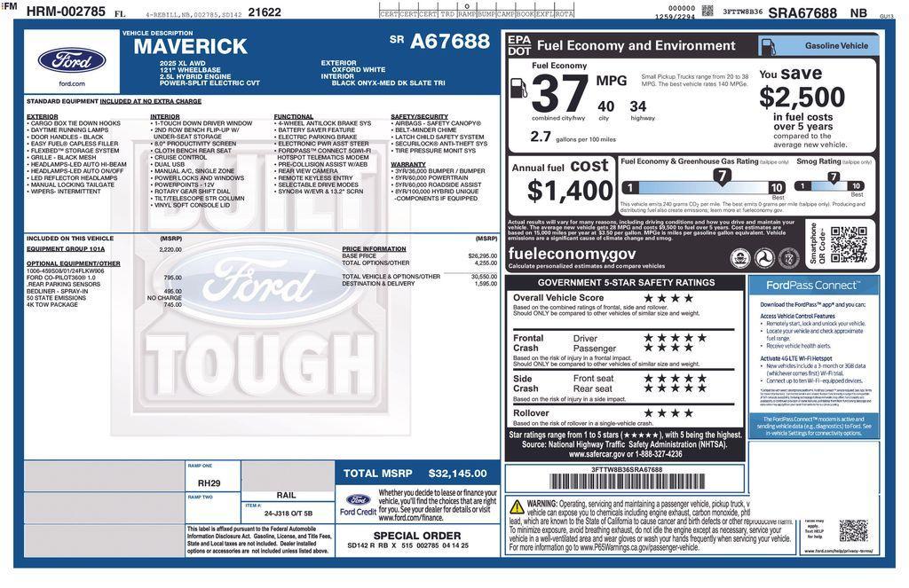 new 2025 Ford Maverick car, priced at $32,145