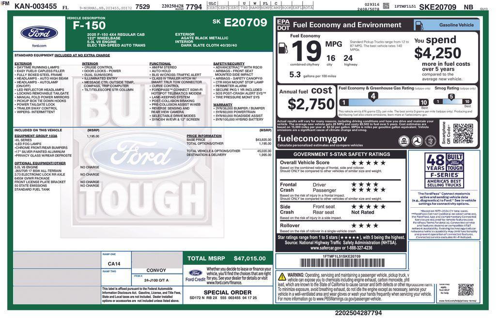 new 2025 Ford F-150 car, priced at $47,015