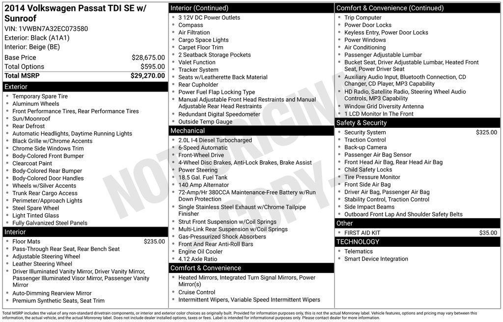 used 2014 Volkswagen Passat car, priced at $10,500