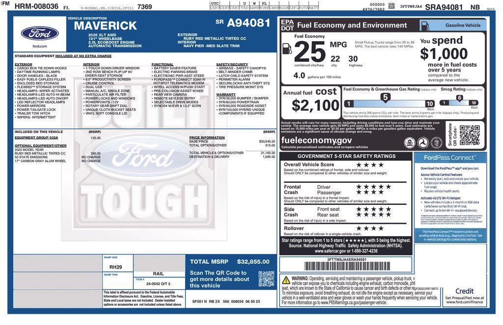 new 2025 Ford Maverick car, priced at $31,630