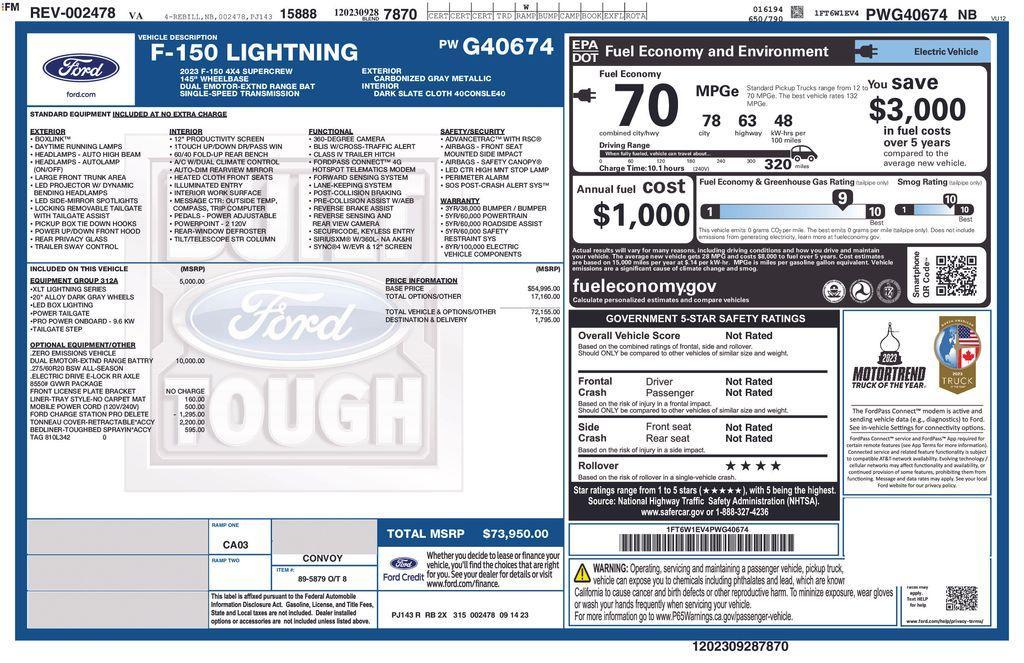 used 2023 Ford F-150 Lightning car, priced at $45,001