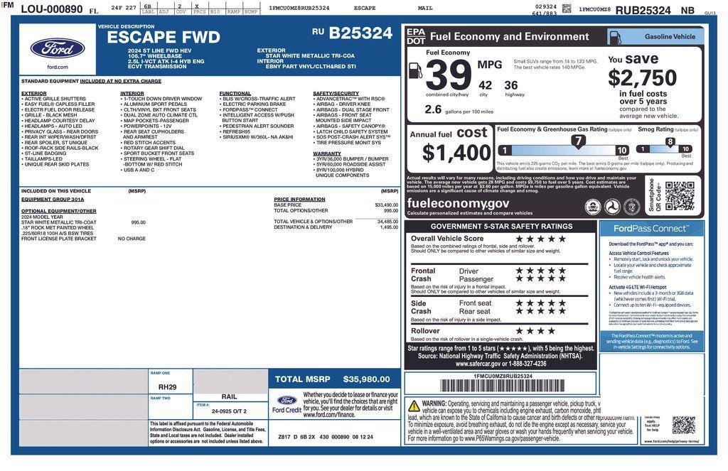 new 2024 Ford Escape car, priced at $28,203