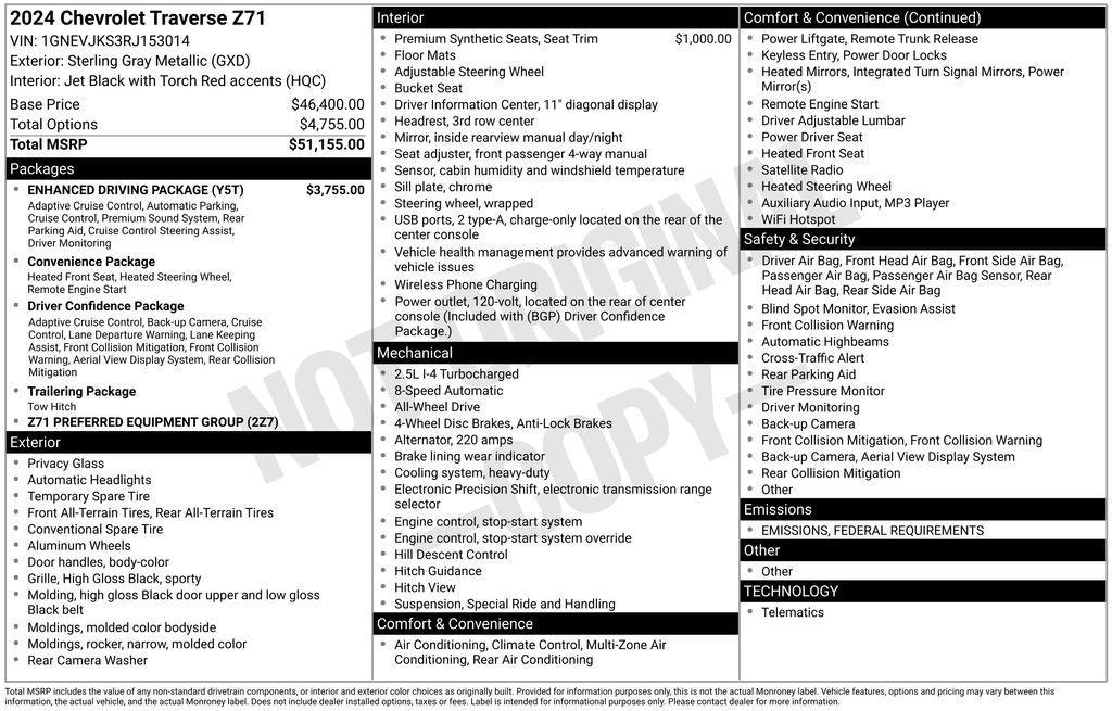 used 2024 Chevrolet Traverse car, priced at $42,900