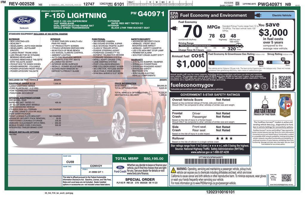 used 2023 Ford F-150 Lightning car, priced at $49,500
