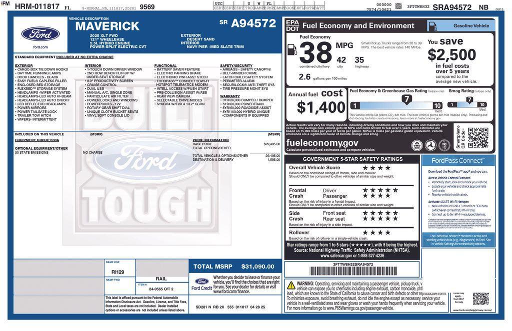 new 2025 Ford Maverick car, priced at $31,090
