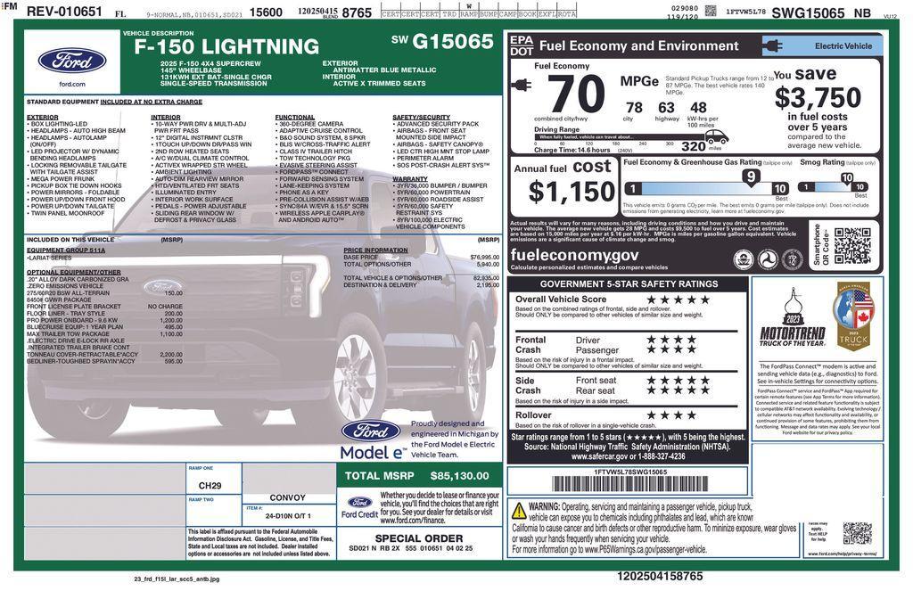 new 2025 Ford F-150 Lightning car, priced at $68,128