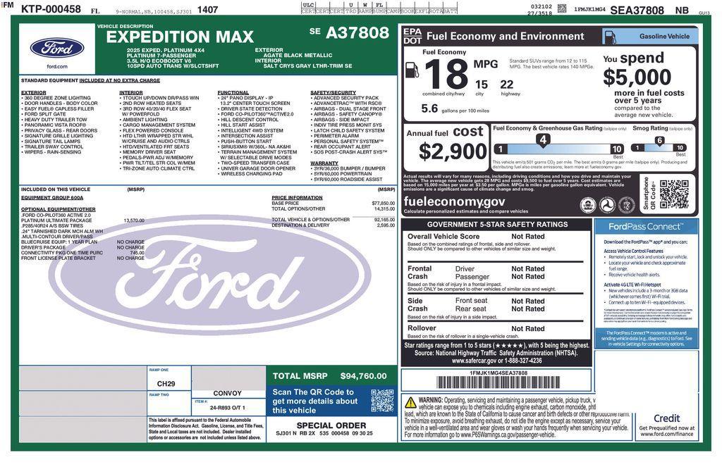 new 2025 Ford Expedition Max car, priced at $91,397