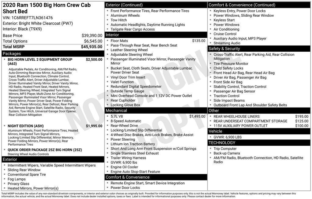 used 2020 Ram 1500 car, priced at $21,901