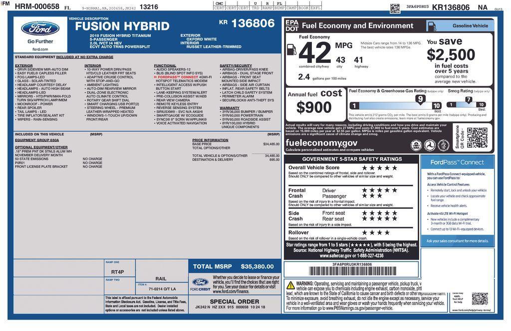 used 2019 Ford Fusion Hybrid car, priced at $13,500