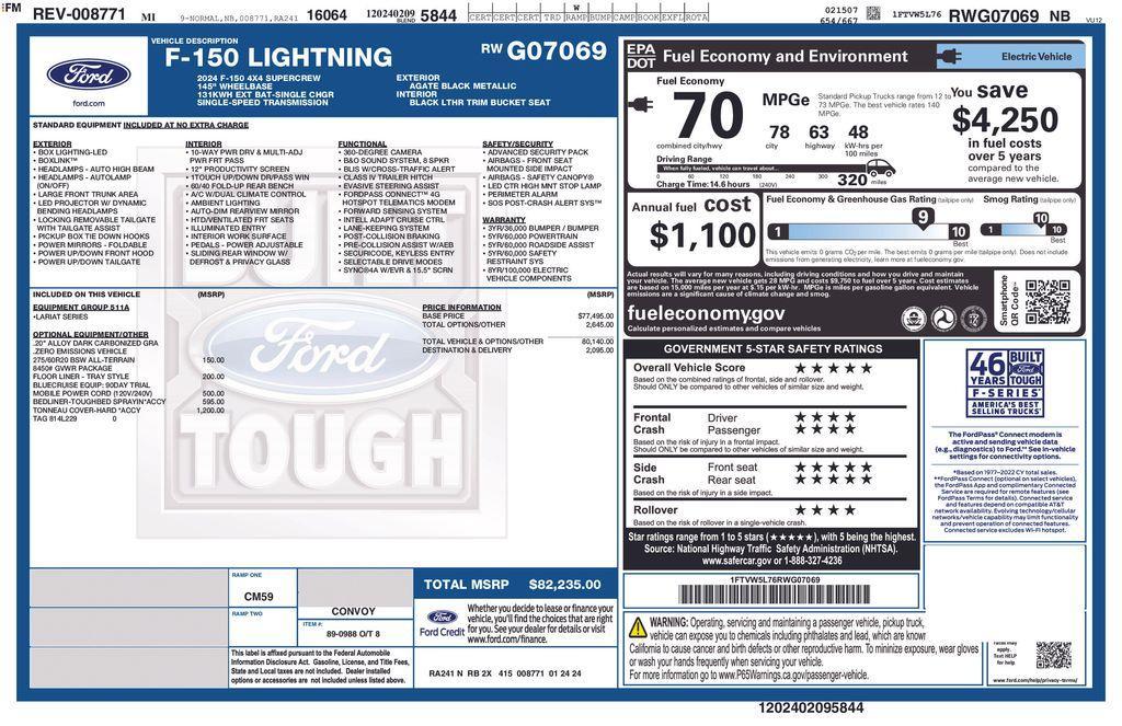 used 2024 Ford F-150 Lightning car, priced at $51,250